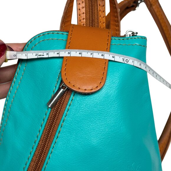 VERA PELLE Italian Genuine Leather Mini Backpack | Mint Green & Tan Brown | New - Picture 7 of 17